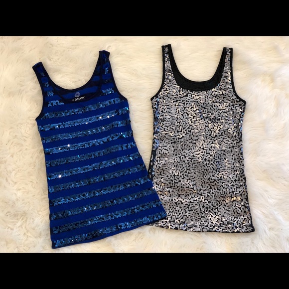 Old Navy Tops - Old Navy sequins 2 tank tops - 1 blue & 1 gray XS